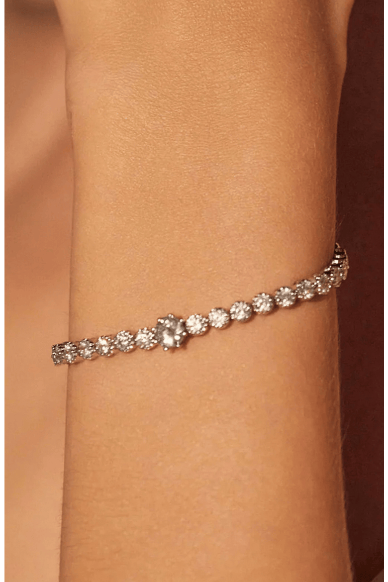 Celeste Tennis Necklace & Bracelet Set Gift Idea, Alternate, color, Silver
