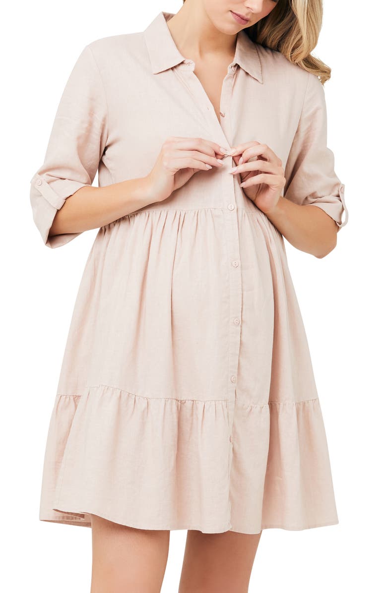 Ripe Maternity Adel Linen Dress, Alternate, color, Peachy Pink