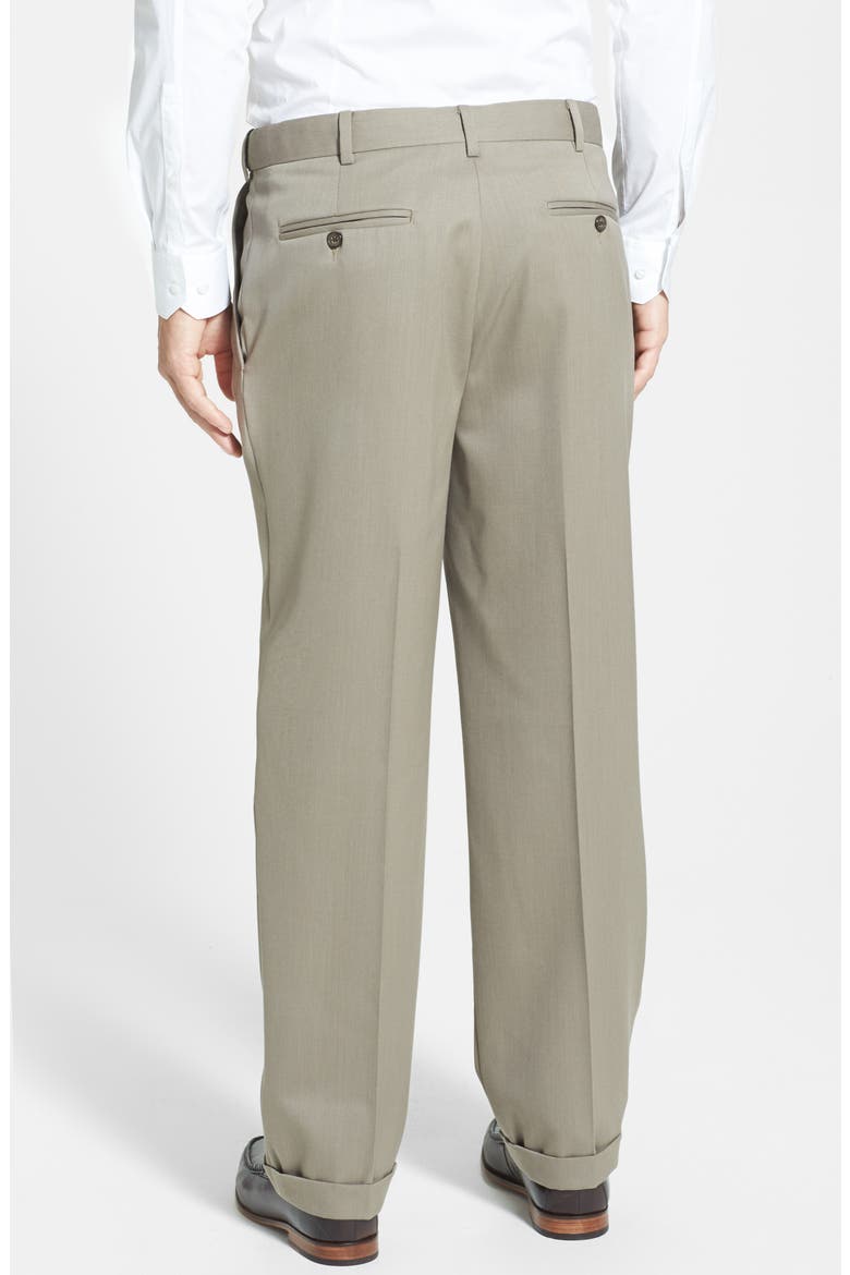 Self Sizer Waist Pleated Classic Fit Wool Gabardine Dress Pants, Alternate, color, TAN