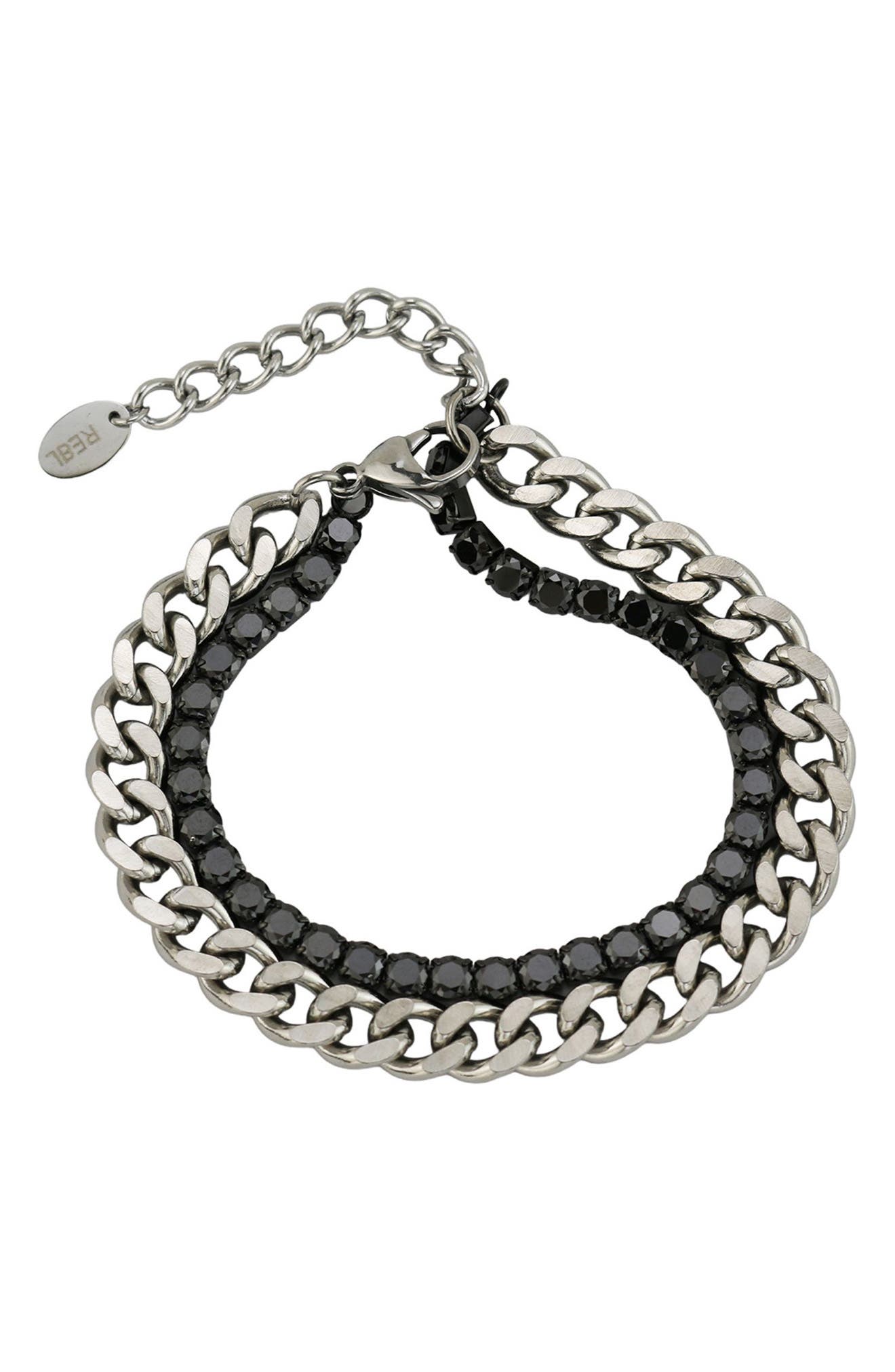 REBL Cubic Zirconia & Curb Chain Layered Bracelet