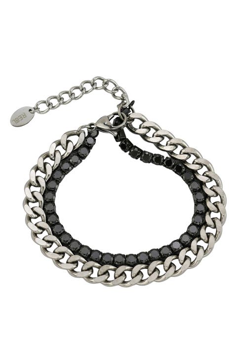 Cubic Zirconia & Curb Chain Layered Bracelet