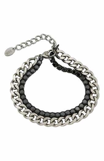 REBL Cubic Zirconia & Curb Chain Layered Bracelet