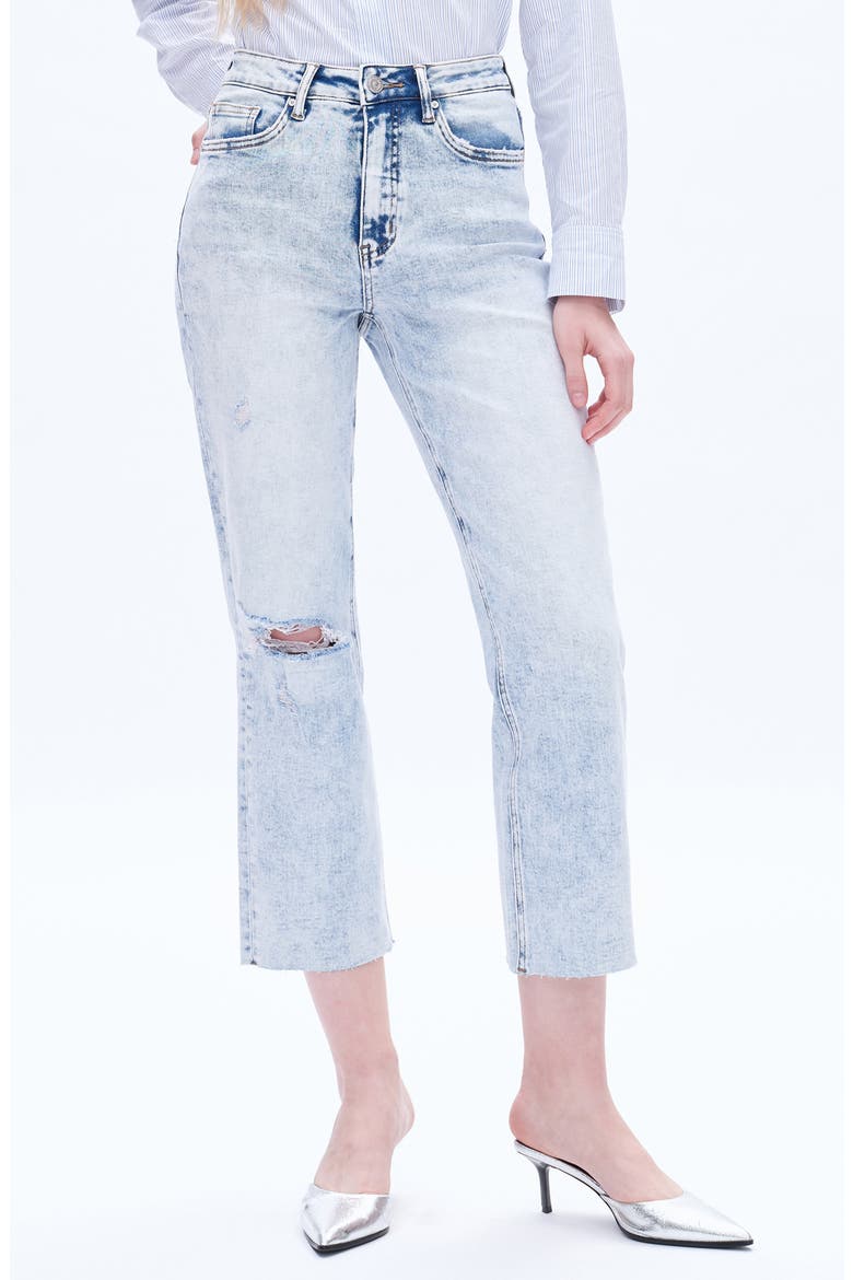High Waist Distressed Straight Leg Jeans, Main, color, SNOWFLAKE