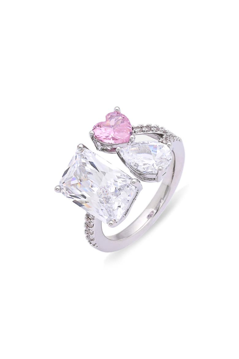 Evana Cubic Zirconia Heart Statement Ring, Main, color, SILVERTONE/ CUBIC ZIRCONIA