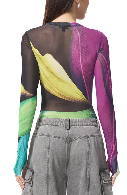Afrm Kaylee Print Sheer Mesh Top In Black Lotus