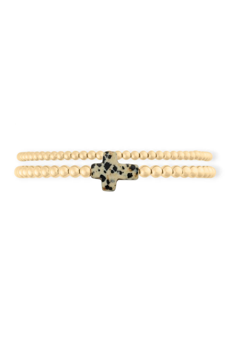 speckled cross juno 14k gold filled bead bracelet two stack, Main, color, Gold