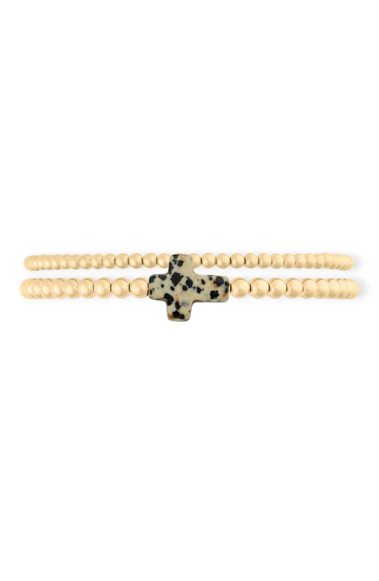CUFFED BY NANO speckled cross juno 14k gold filled bead bracelet two stack, Main, color, Gold