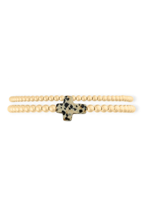 speckled cross juno 14k gold filled bead bracelet two stack