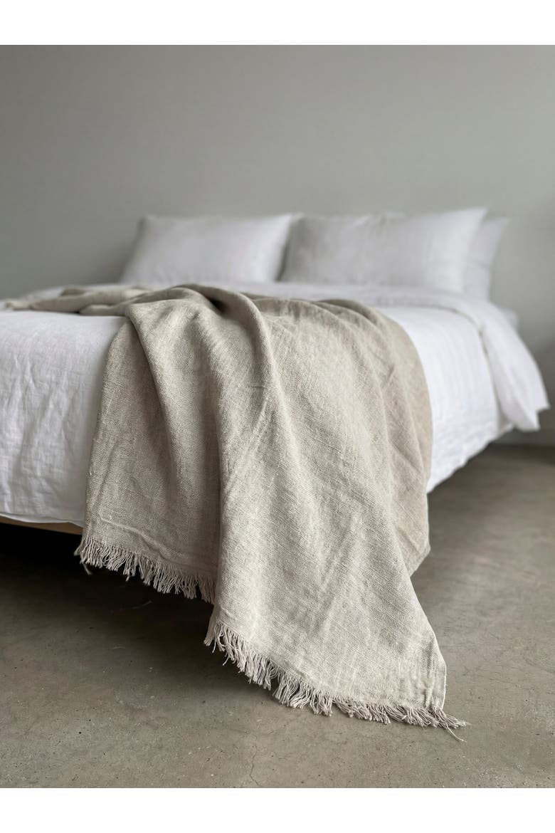 Reversible Linen Fringe Throw, Alternate, color, Natural Beige