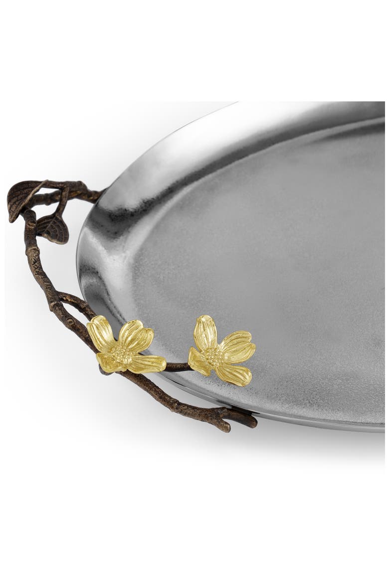 Dogwood Oval Metal Serving Tray, Alternate, color, SILVER/ GOLD