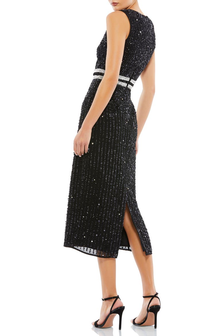 Sleeveless High Neck Beaded Midi Sheath Dress, Alternate, color, BLACK