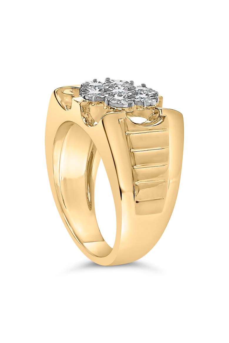 14K Yellow Gold Plated Silver 1/3 Cttw Miracle-Set Floral Diamond Cluster Ring, Alternate, color, Yellow