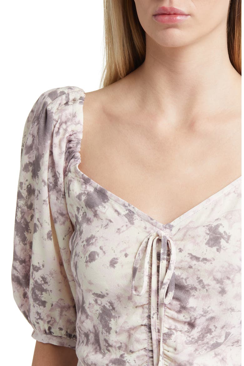 Tie Front Puff Sleeve Blouse, Alternate, color, IVORY- GREY Q CAMPY DYE