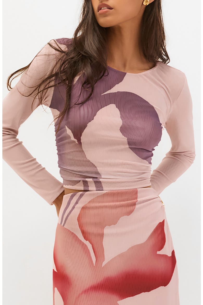 Mira Long Sleeve Crop Cover-Up Top, Main, color, MULTI