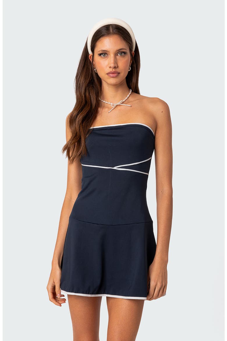 Freya Contrast Trim Strapless Minidress, Alternate, color, NAVY