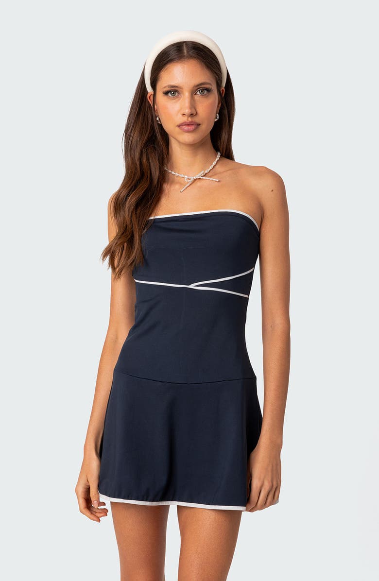 EDIKTED Freya Contrast Trim Strapless Minidress, Alternate, color, Navy