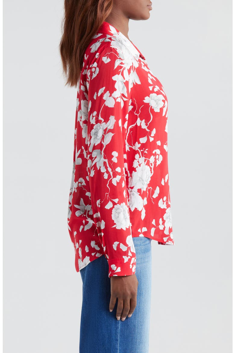 Holly Floral Print Button-Up Shirt, Alternate, color, RED/ IVORY IKEBANA