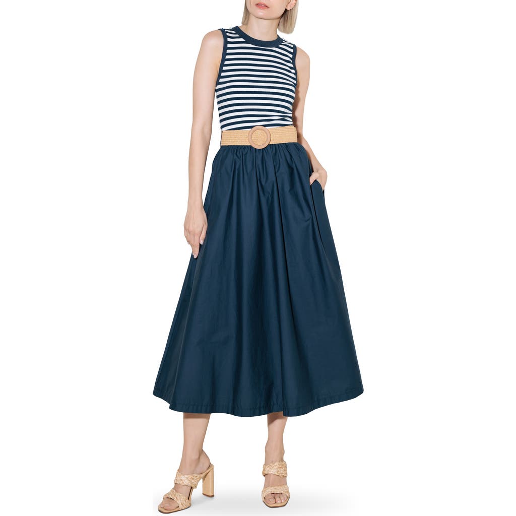 Freemarket Belted Mixed Media Midi Dress