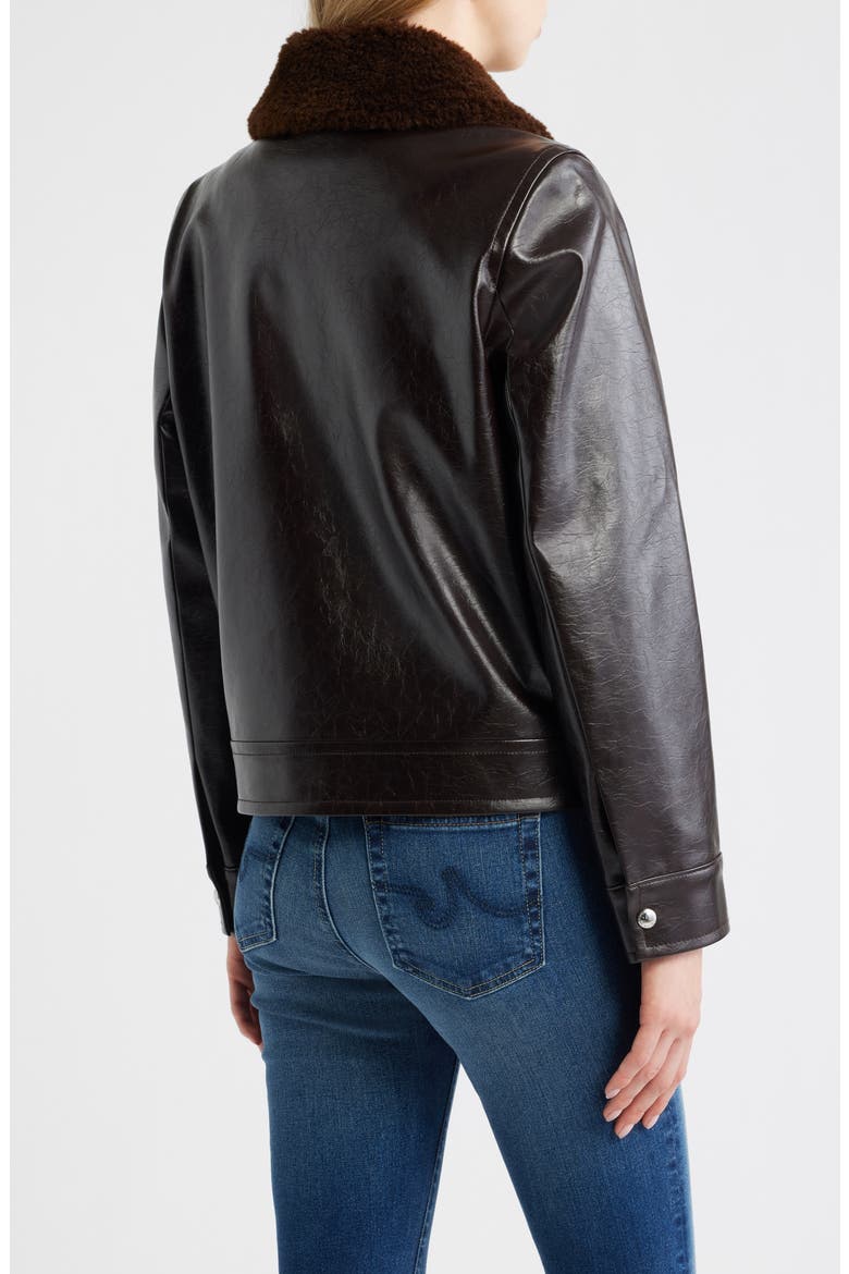 Slim Fit Faux Leather Jacket With Faux Fur Collar, Alternate, color, DARK BROWN