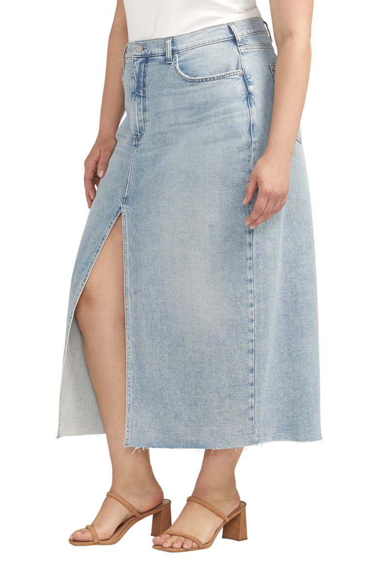 Front Slit Denim Midi Skirt, Alternate, color, INDIGO