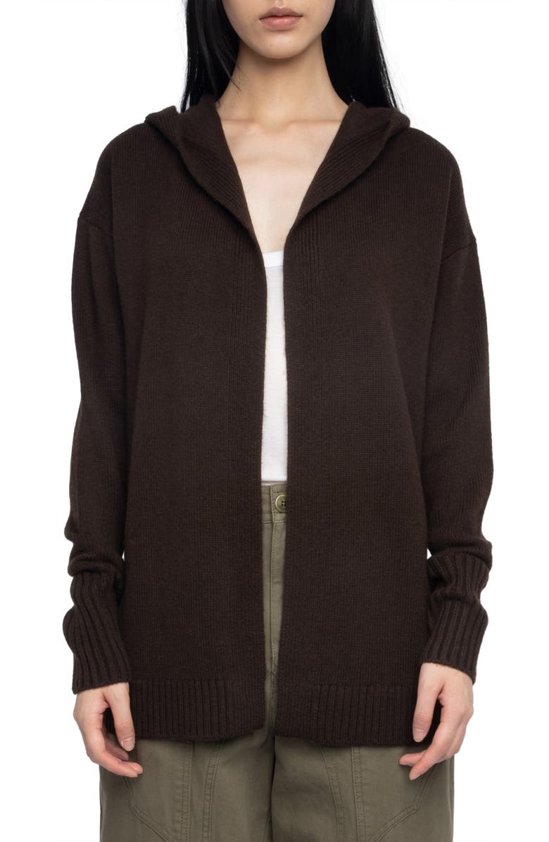 Zadig & Voltaire Elbow Patch Wool & Cashmere Hooded Cardigan, Main, color,
