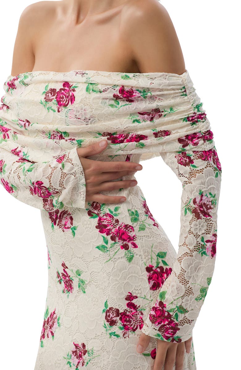 AFRM Thelma Off the Shoulder Long Sleeve Lace Maxi Dress, Alternate, color, Romance Rose