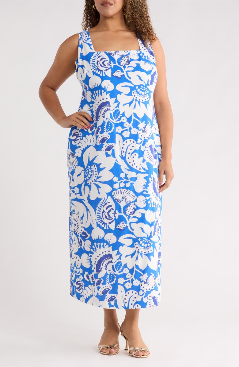 SUGARLIPS Ronan Floral Troy Maxi Dress, Main, color, Blue-White