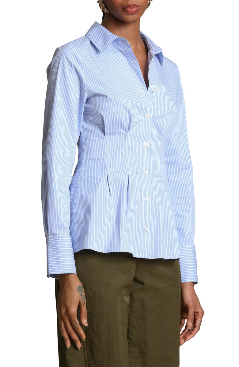 Avec Les Filles Stripe Cotton Blend Button-Up Top, Alternate, color, Blue/ White Stripe