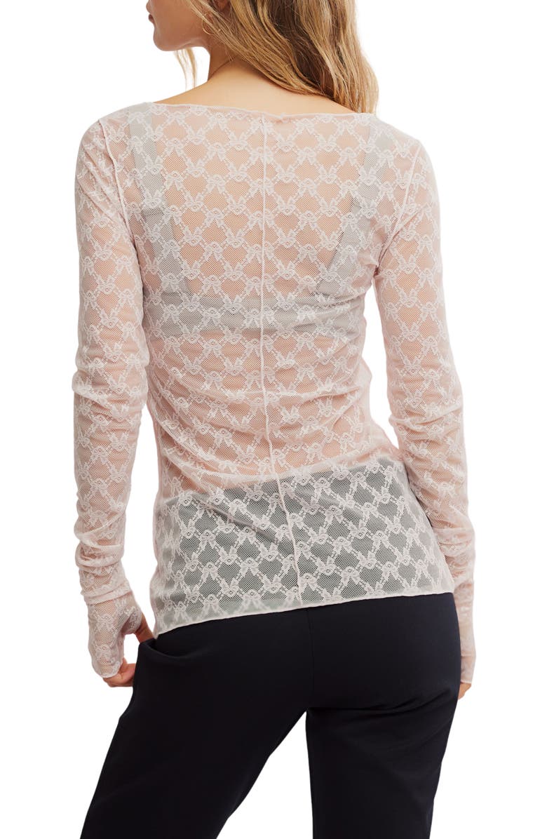 Free People From Me to You Long Sleeve Sheer Lace T-Shirt, Alternate, color, Blossom