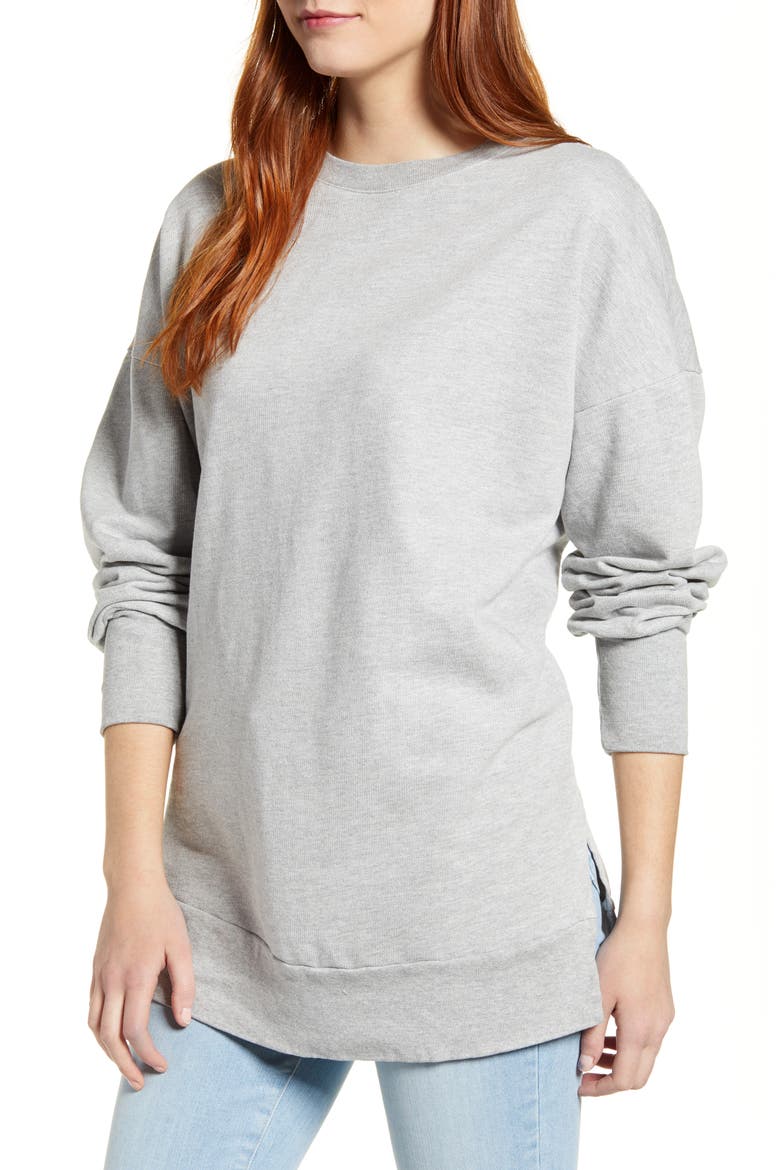 Side Slit Cotton Sweatshirt, Main, color, GREY HEATHER