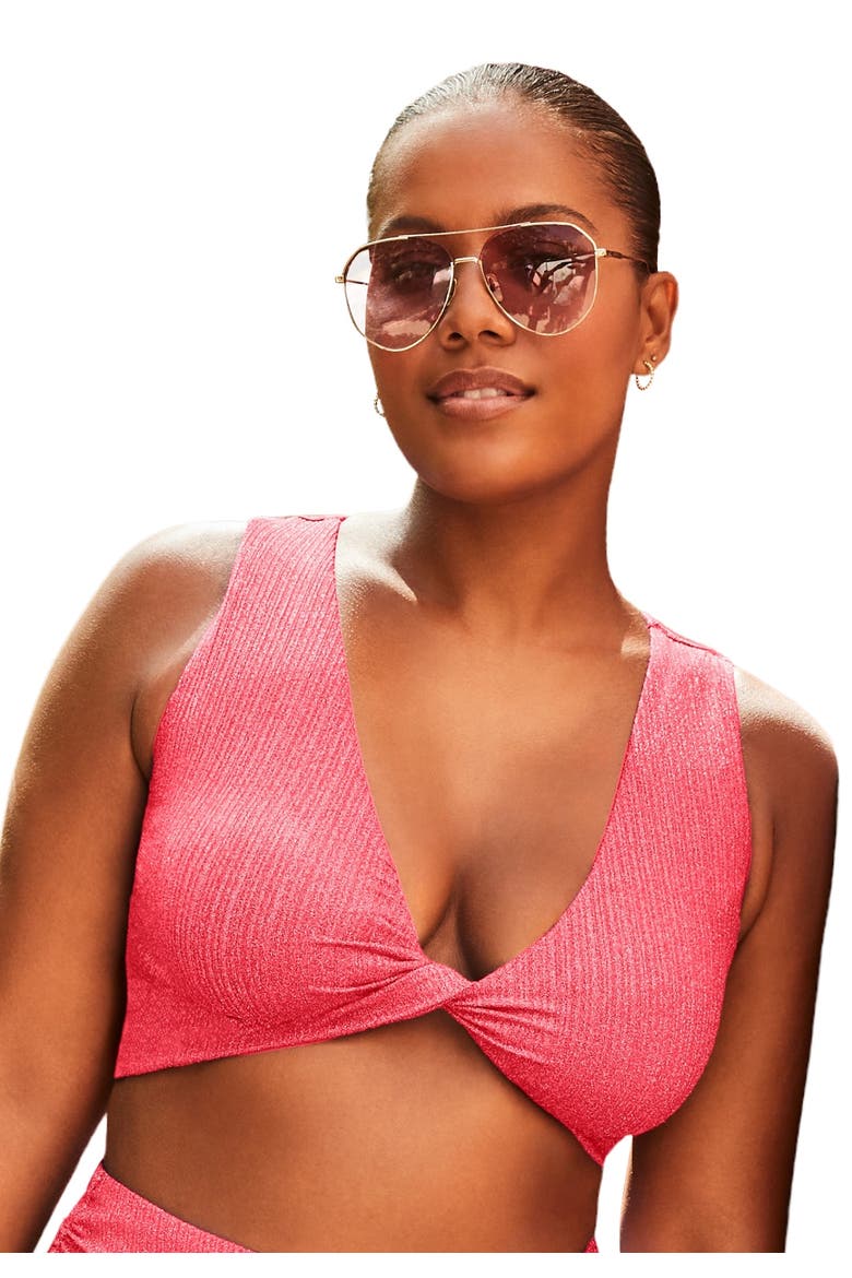 Sparkle Ribbed Twist Front Crop Top, Main, color, Coral Reef