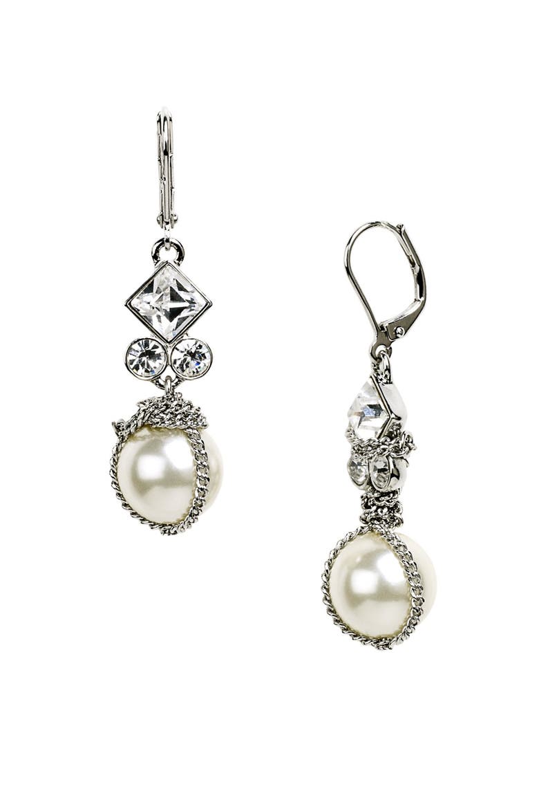 Small Glass Pearl Earrings, Alternate, color, Z/DNU WHITE PRL/CLR CRYS/SLVR