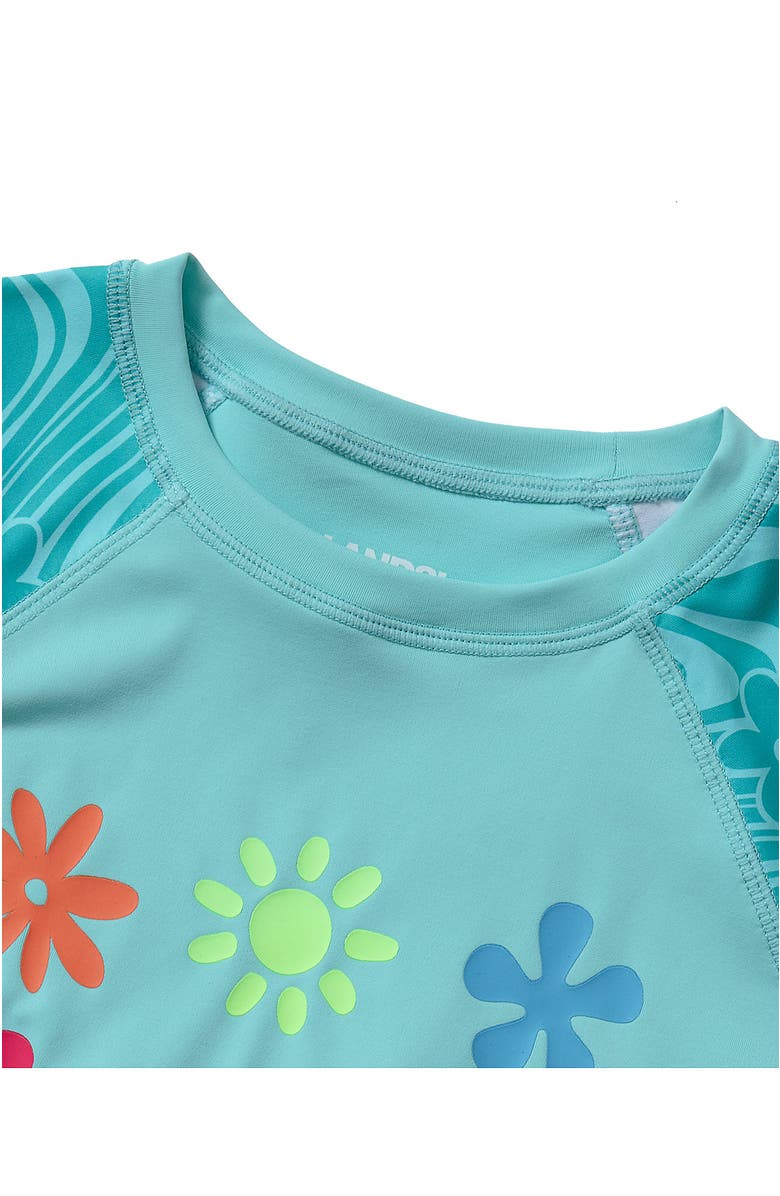 Lands' End Girls Long Sleeve Mock Neck UPF 50 Swim Rash Guard, Alternate, color, Fun In The Sun/Aruba Blue