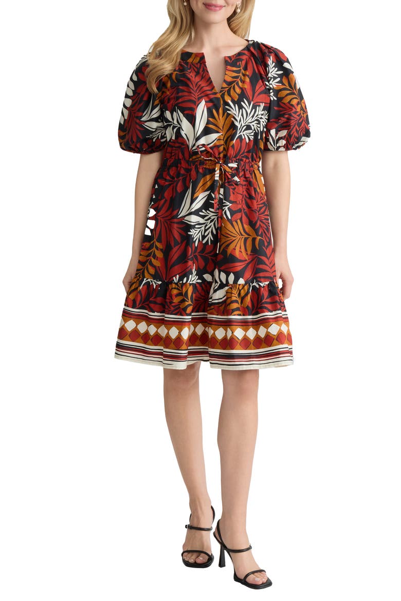 Botanical Print Fit & Flare Dress, Main, color, DARK SPICE MULTI