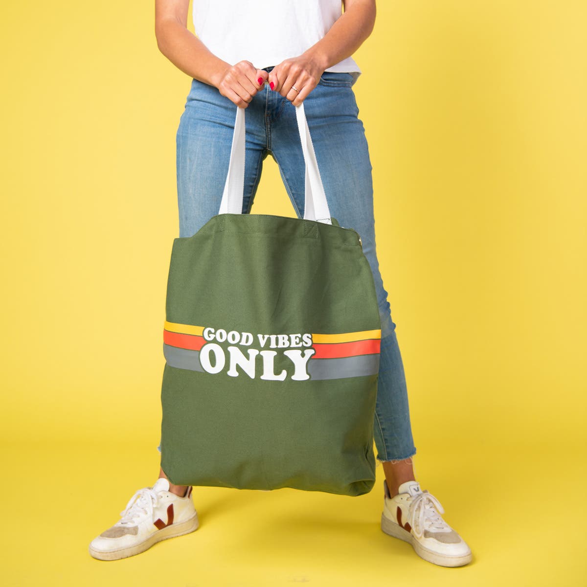 Totalee Gift Good Vibes Only Tote Cotton Black, Alternate, color, 