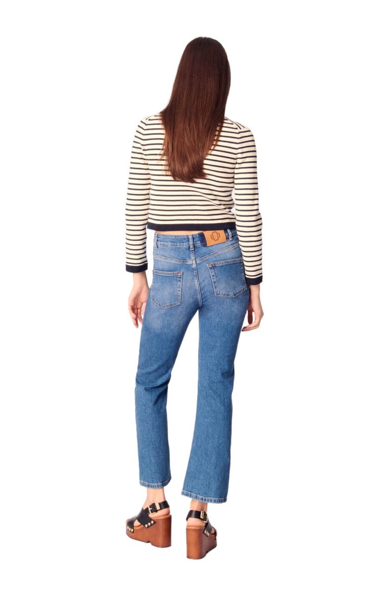 maje Cropped rib knit cardigan, Alternate, color, Navy / Ecru