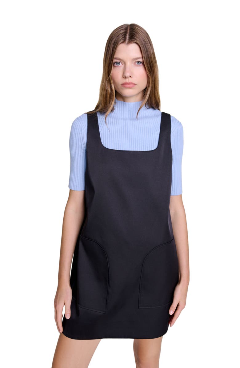 maje Satin pinafore dress, Alternate, color, 