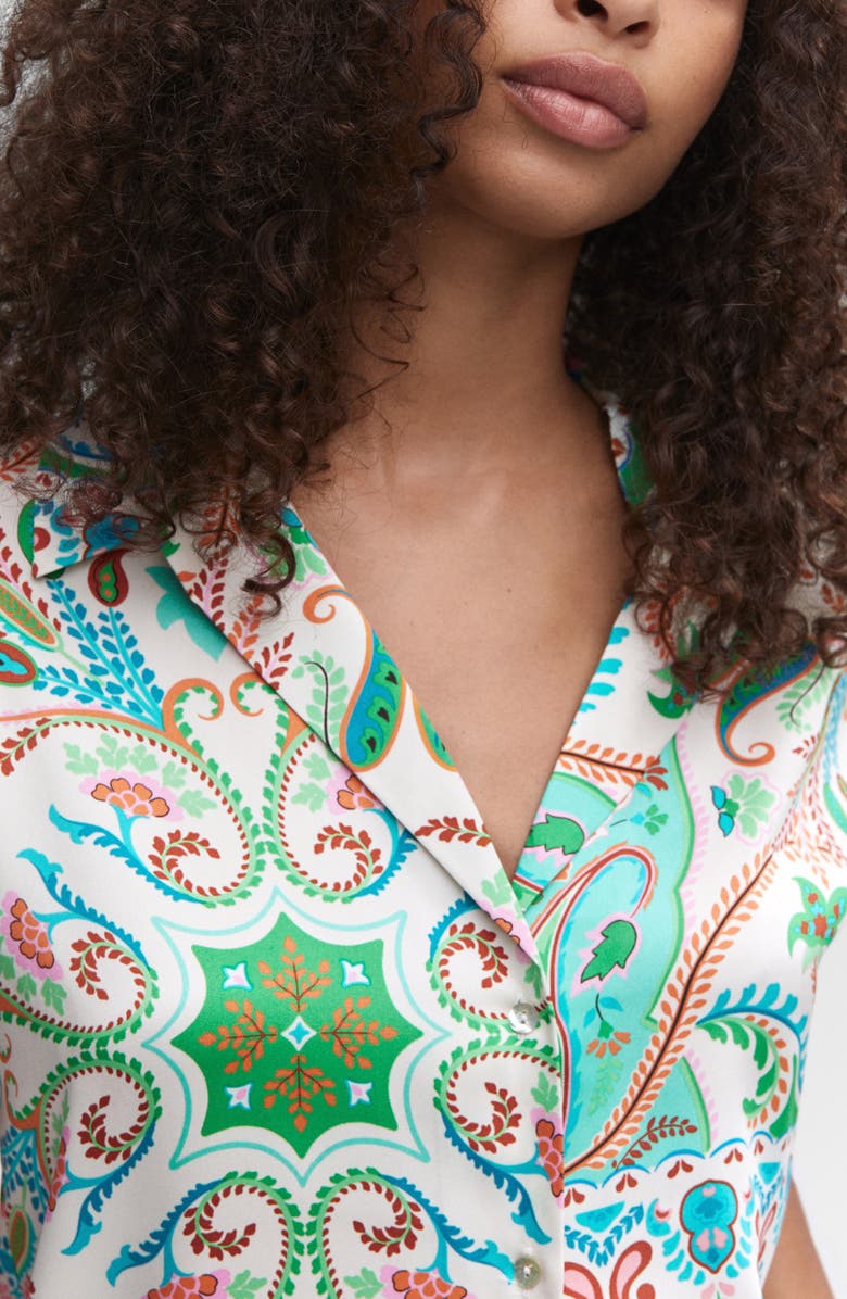 MANGO Paisley Satin Camp Shirt, Alternate, color, 