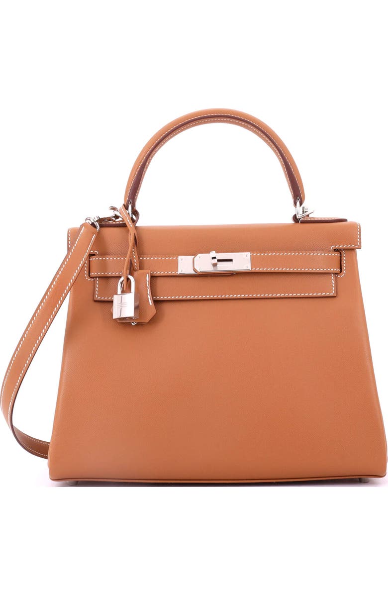 Pre-Owned Hermes Kelly Handbag Brown Madame with Palladium Hardware 28, Main, color, Gold