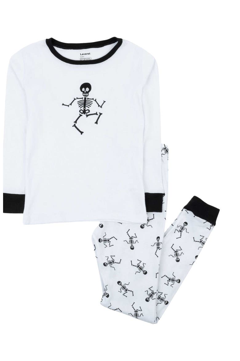 Kids Two-Piece Cotton Halloween Matching Family Pajamas, Fun Prints, Main, color, White Skeleton