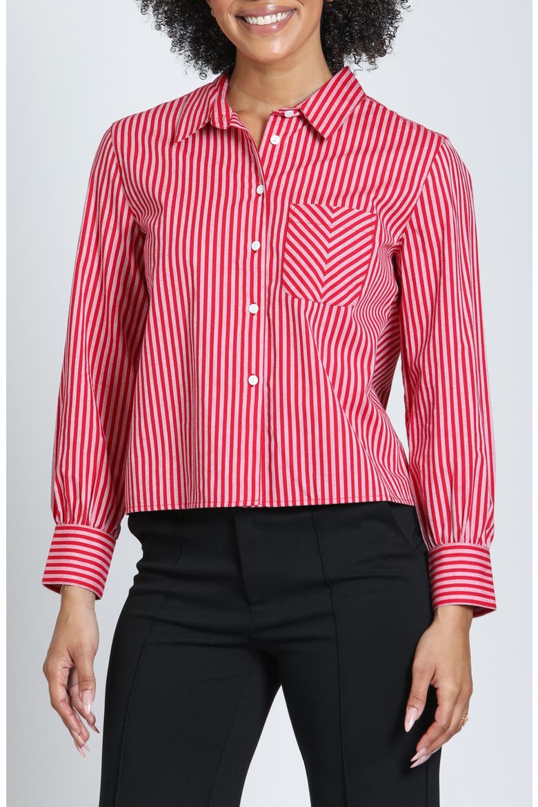 Cropped Striped Cotton Shirt, Main, color, CRANBERRY STRIPE