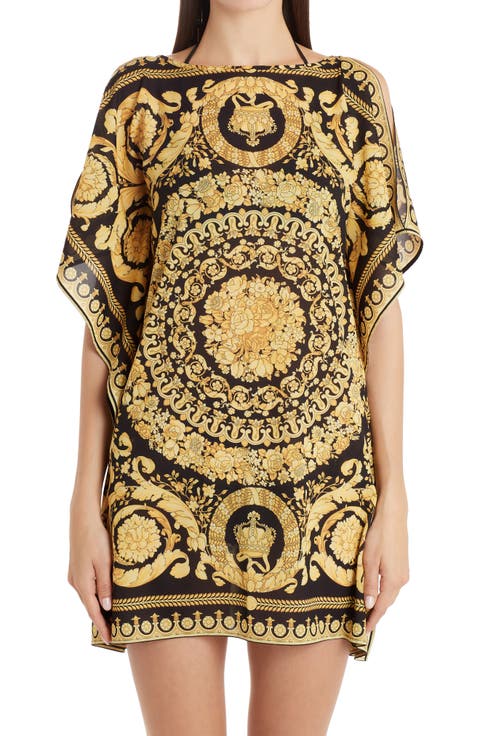 Barocco '91 Print Cold Shoulder Caftan Minidress