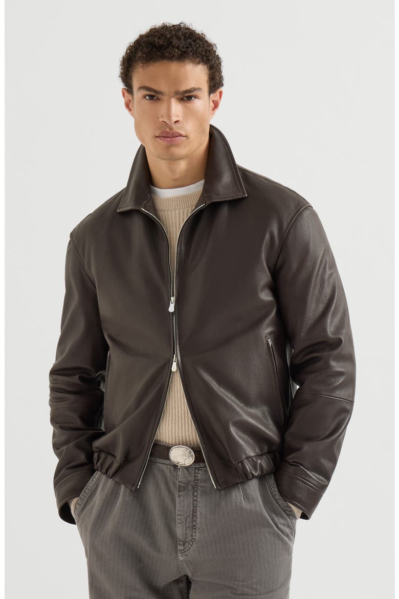 Nappa leather outerwear jacket, Main, color, Chocolate