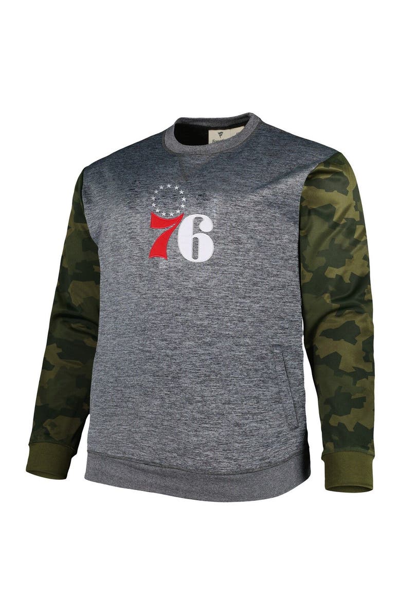FANATICS Men's Fanatics Branded Heather Charcoal Philadelphia 76ers Big & Tall Camo Stitched Sweatshirt, Alternate, color, Heather Charcoal