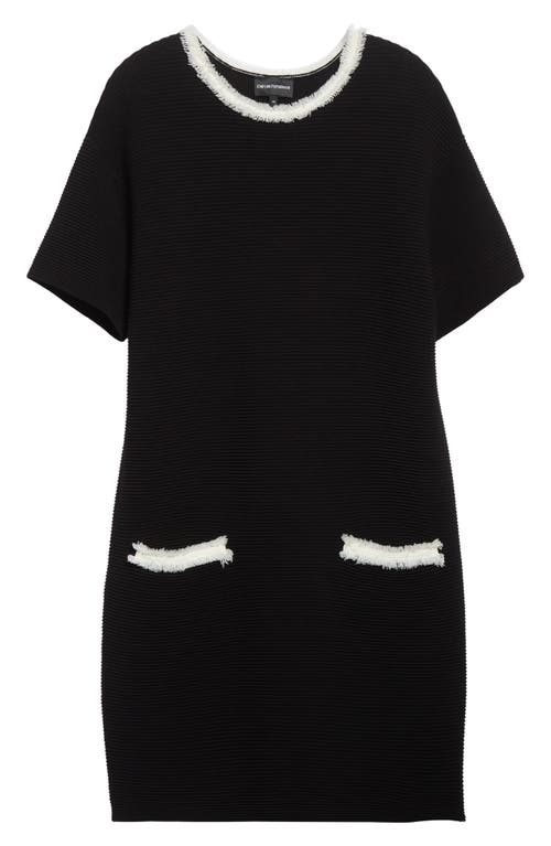 Emporio Armani Fringe-trim Ottoman Shift Dress In Black