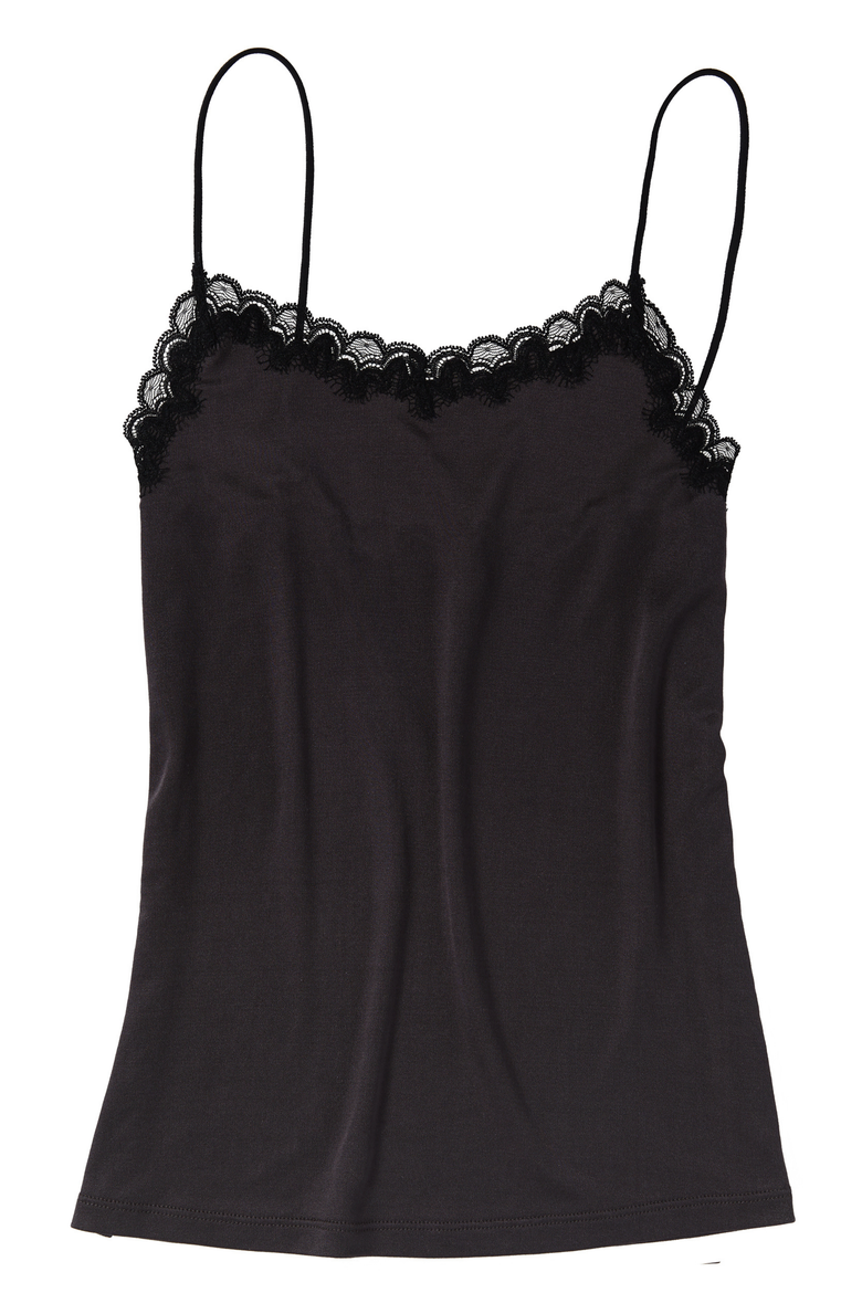Soft Silk Lace Trim Camisole, Main, color, TAP SHOE BLACK