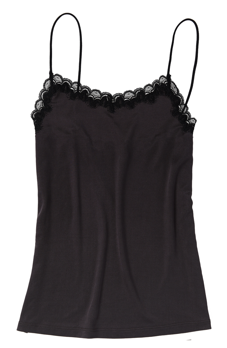 Uwila Warrior Soft Silk Lace Trim Camisole, Main, color, Shale Tap Shoe Black