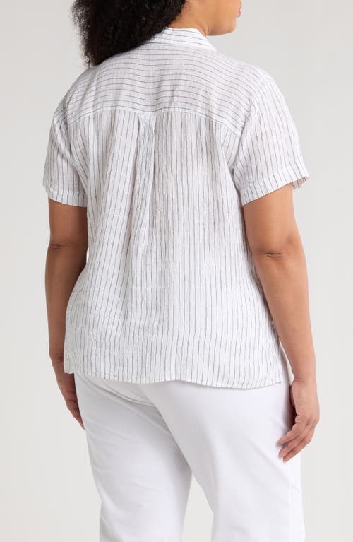 Eileen Fisher Stripe Organic Linen Button-up Shirt In White
