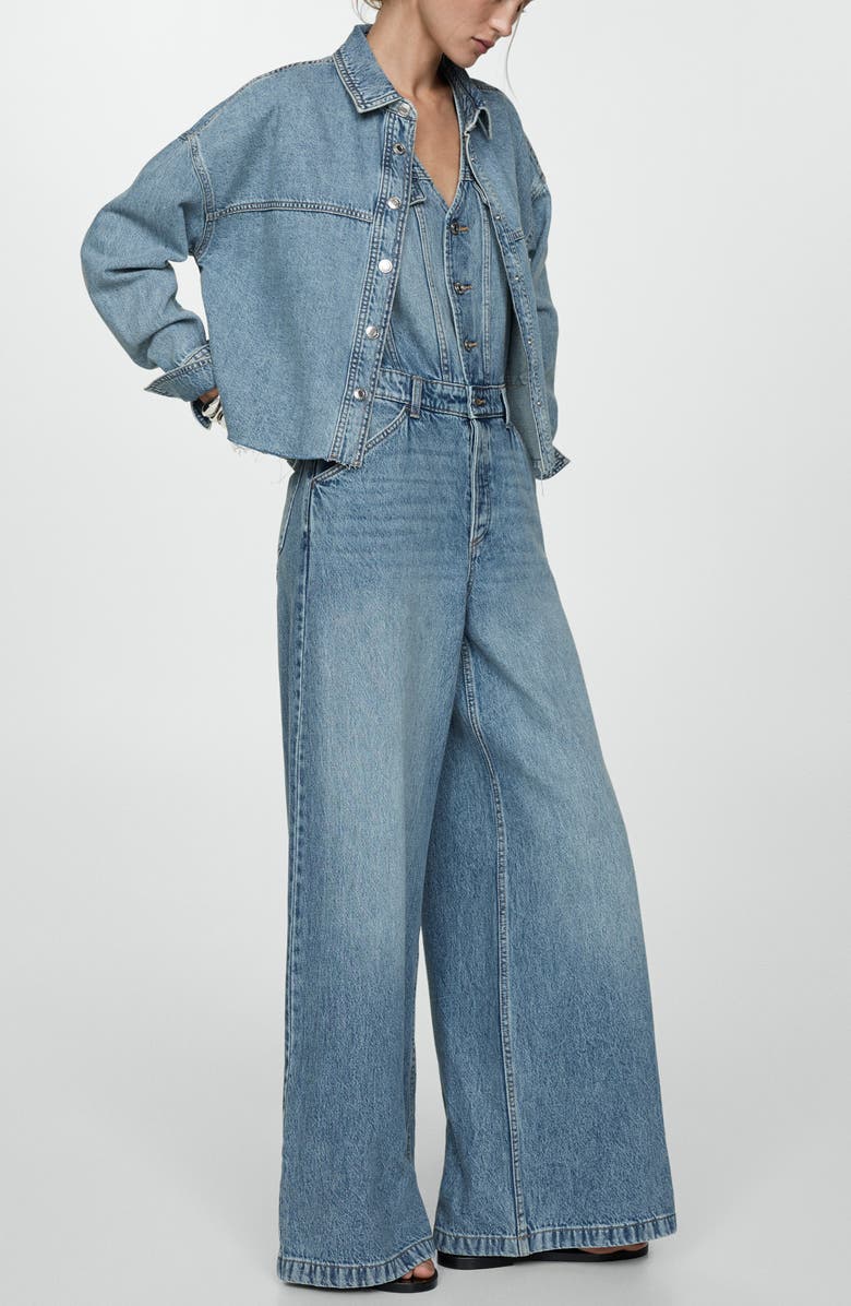 MANGO Sleeveless Wide Leg Denim Jumpsuit, Alternate, color, 