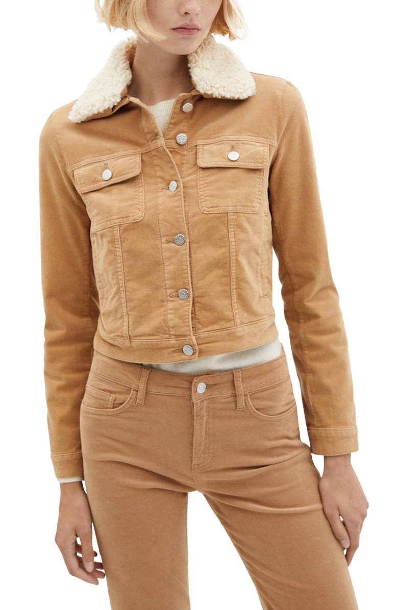 MANGO Corduroy Jacket with Faux Shearling Collar, Main, color, 